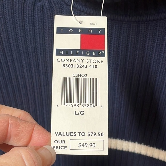 𝅺TOMMY Hilfiger NWT Men’s Sweater, Size LG., Navy Blue - Picture 3 of 10